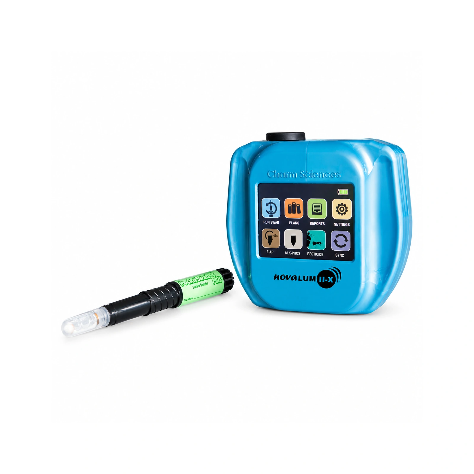 novaLUM II-X en PocketSwab Plus — productopstelling